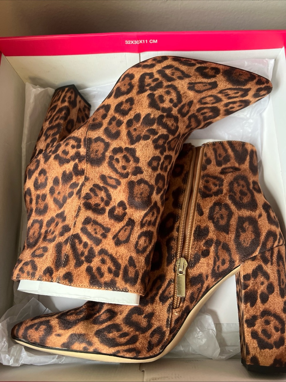 Leopard Print Block Heel Ankle Boots (Womens 12)